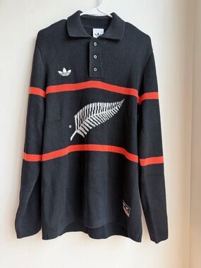 Adidas KG4640 All Blacks Knit Polo Pullover Black Sweater Men  Size Large NEW